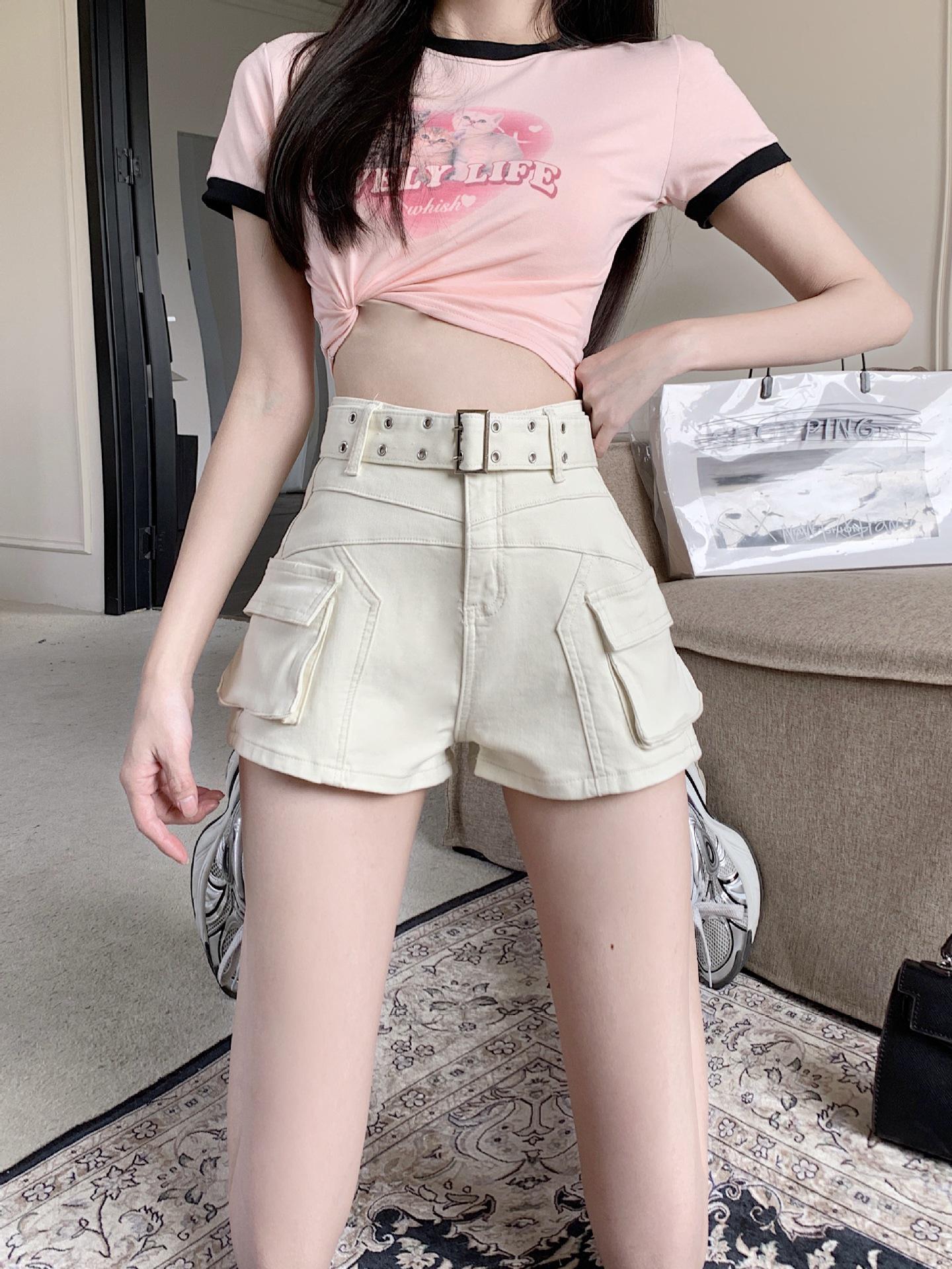 

Летние джинсовые шорты с низкой посадкой и винтажным рваным эффектом - Женские сексуальные шорты свободного кроя Extra Large слоновая кость/белый