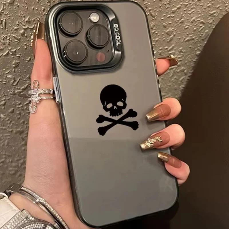 Black Skull Phone Case for IPhone 16 Cases IPhone 15 14 13 12 11 Pro Max Mini XS Max XR X 7 8 Plus SE Plating Silicone Cover