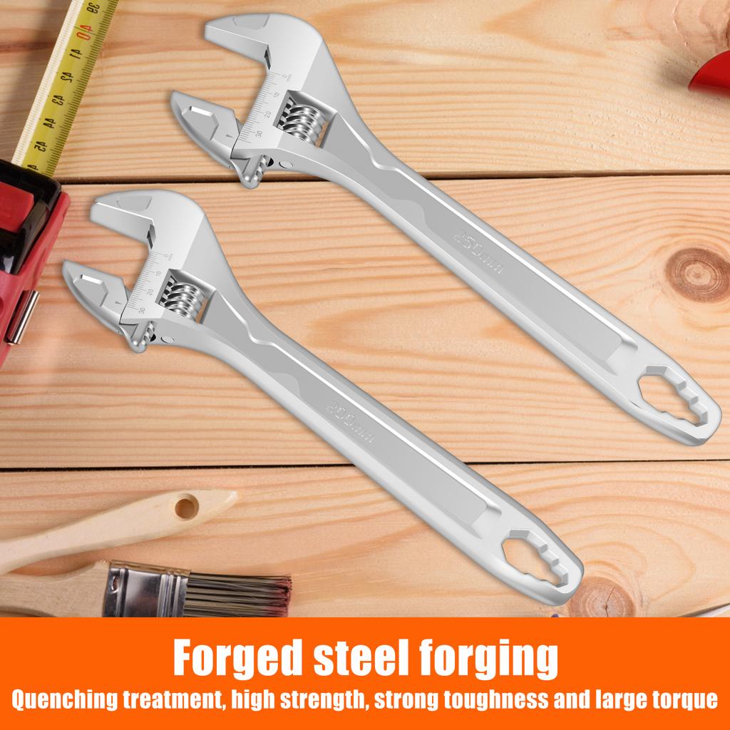 Adjustable Wrench Large Opening Car Spanner Wrenches Wide Jaw Steel Spanner Wrenches Shank Plumb Maintenanc Installation Tool