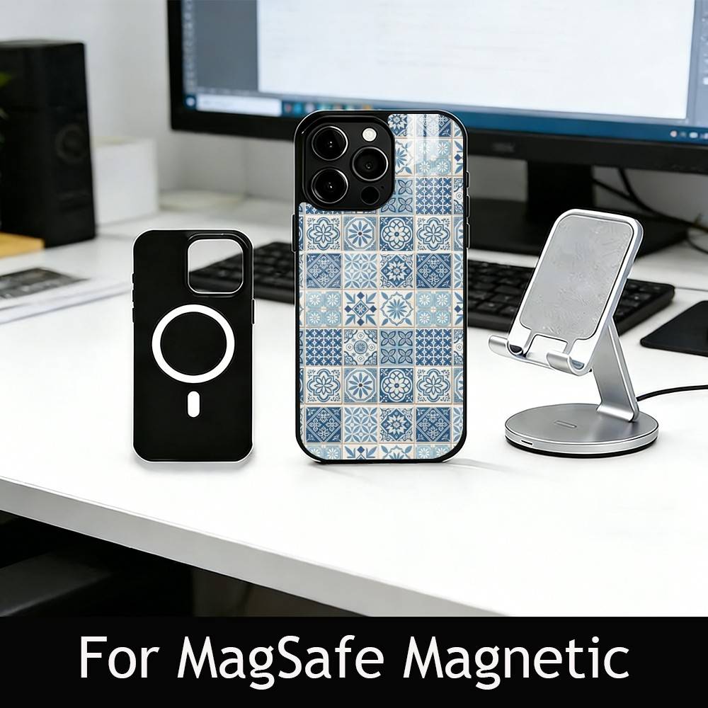 

M-Moroccan T-Tile Phone Case For iPhone17,16,15,14,13,12,11 Plus,Pro Magnetic For Magsafe Wireless Charging iPhone13PROMAX