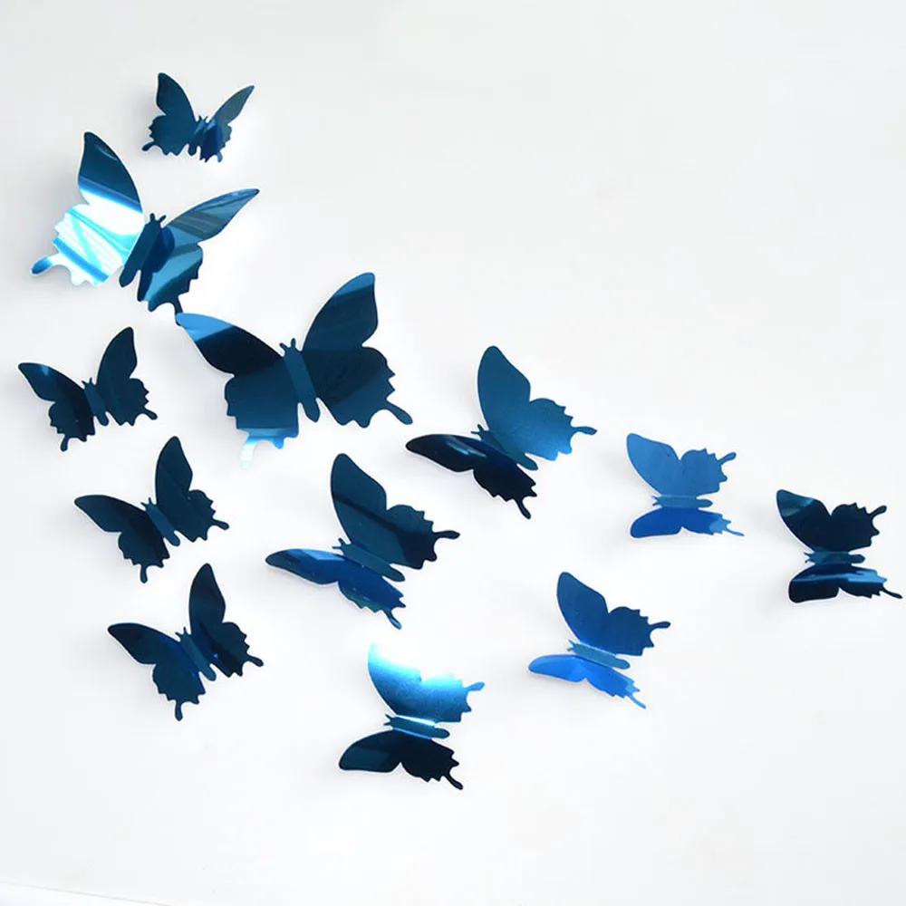 12pcs 3D Mirror Butterfly Wall Stickers Removable DIY Wall Painting Party Wedding Decoration Living Room Decals Home Room Decor
