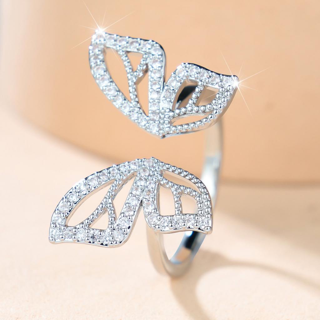 2026 New European and American New Light Luxury Hollow Butterfly Inlaid Zircon Open Ring, Niche Design Jewelry