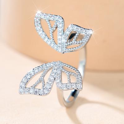 2026 New European and American New Light Luxury Hollow Butterfly Inlaid Zircon Open Ring, Niche Design Jewelry