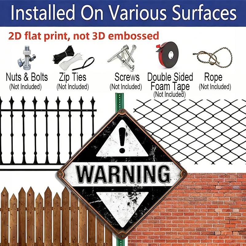 2D Flat, 1pc, Warning Sign Theme, Decorative Gift for Industrial Decor Lovers, Vintage Metal Sign, Suitable for Garage, Factory, Warehouse, Workshop