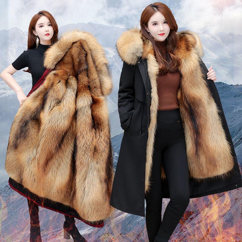High Quality Fashion Autumn Winter Thickened Fur Liner and Detachable Design Women's Parka Warm Coat Red and Black Coat  Jacket