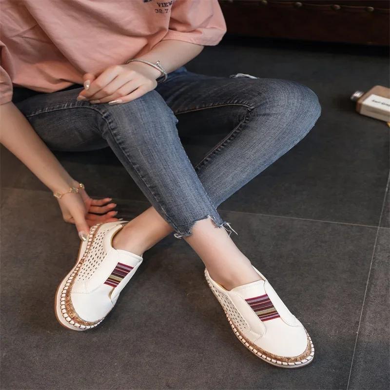 Fashion 2024 Hot Sales Women Slip On Sneakers Shallow Vulcanized Shoes Breathable Hollow Out Casual Ladies Shoes Woman Plus Red