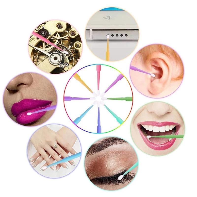 100/500Pcs Crystal Micro Applicator Brush for Eyelash Extension, Micro Cotton Swabs, Lips Mascara Wands Pink Microbrush LAUKISS