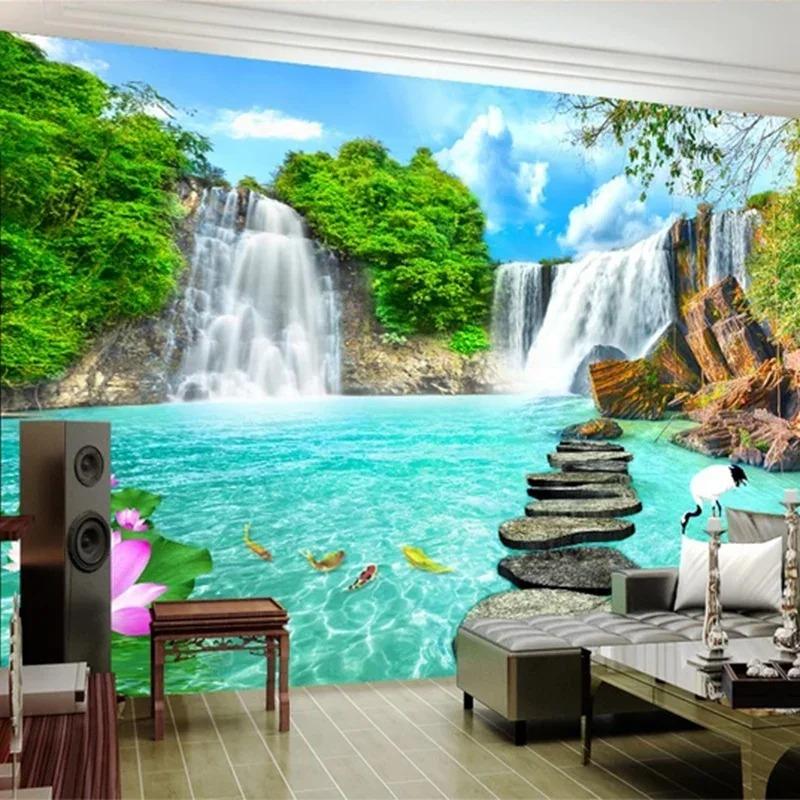 Custom Murals Wallpaper 3D Stereo Waterfalls Landscape Photo Wall Painting Living Room TV Sofa Background Wall Home Decor Fresco