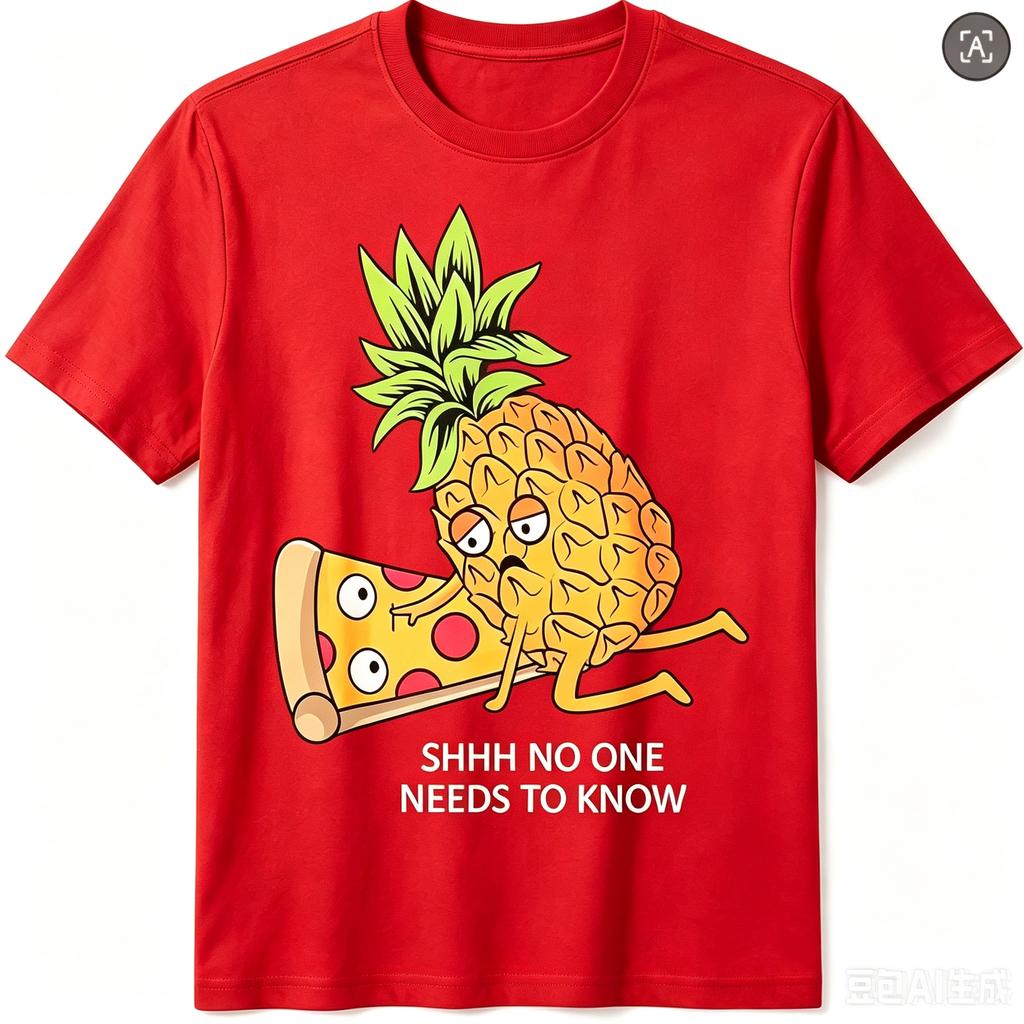 Herren Damen Lustiges Ananas-Pizza T-Shirt Shhh Niemand Muss Es Wissen Grafik-T-Shirt Sommer Lässig Kurzarm Essen Meme Oberteile