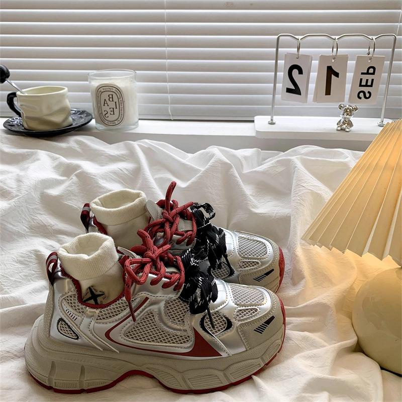 Korean Version of Platform Dad Shoes Autumn 2025 New Versatile Chic Shoes Lightweight Mesh Shoes Breathable Casual Sports