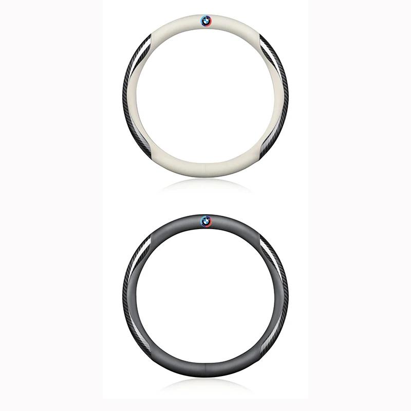 PU Leather Carbon Fiber Car Steering Wheel Cover Emblem Car Accessories For BMW 50th Kith M X1 X2 X3 X4 X5 X6 X7 E46 E90 E60 F10