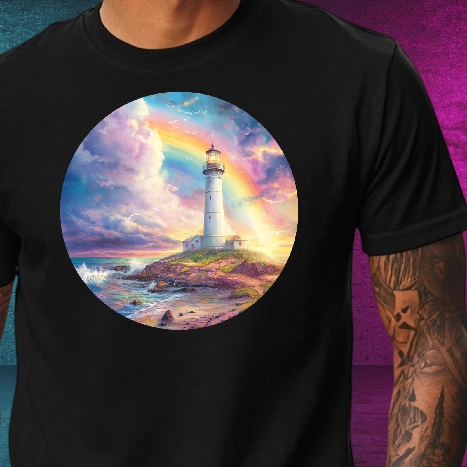 T-Shirt Herren Regenbogen Leuchtturm Motiv Baumwolle Größe XS bis 5XL XXXXL