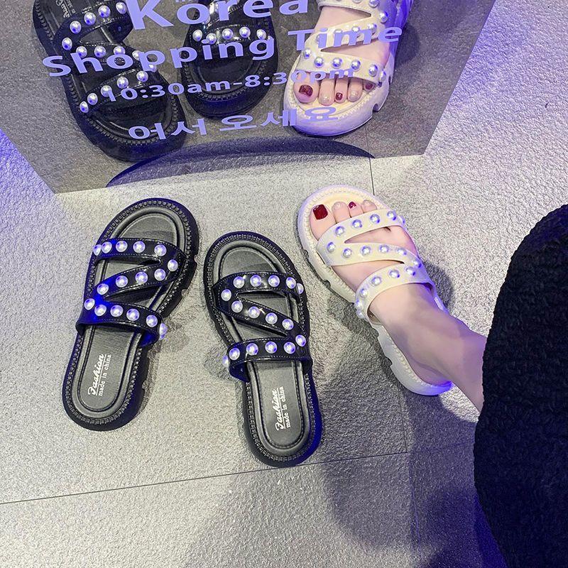 Thick-soled Waterproof Beach Shoes, Small Fragrant Style Versatile One-word Cool Slippers, Slippers Women's Summer Outer Wear Fashion 2025 New Models