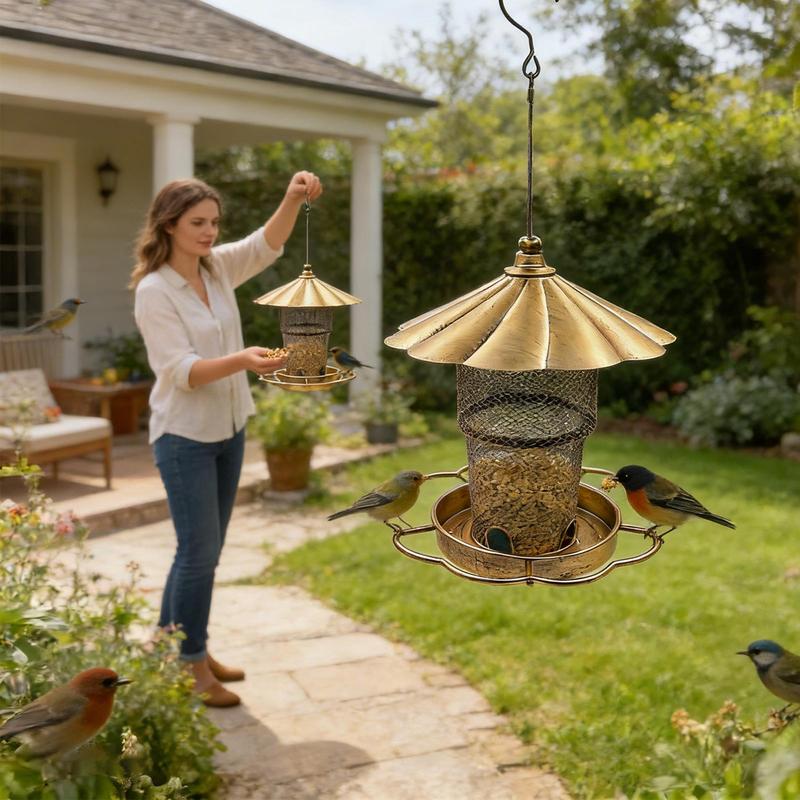 Bird Feeder For Outdoors Squirrel Proof Metal Feeding Station Large Capacity Hangable Heavy Duty Bird Feeder With Roof