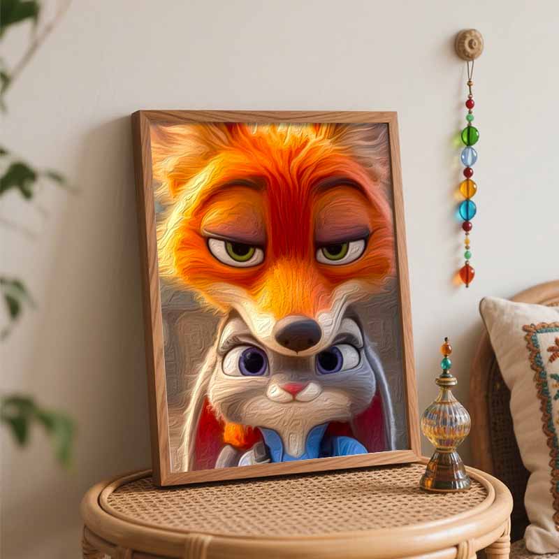 Disney oil painting Nick Wilde and Judy Hopps painting art handmade diy painting home decoration gift