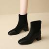 Zimní moderní kozačky na zip s hranatým podpatkem, střední podpatek, jednobarevné, dámské boty ve výprodeji 2024, značkové, kulatá špička, střední podpatek, stručné dámské kozačky