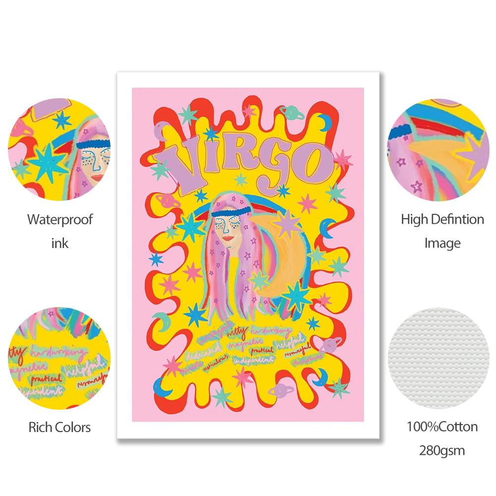 Zodiac Constellation Art Poster Print Abstract Boho Colorful Weird Canvas Painting Wall Picture Nursery Living Room Home Decor