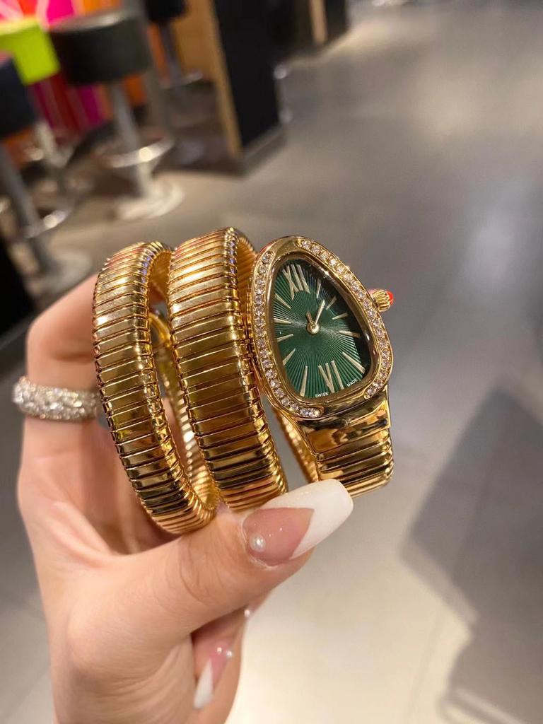 Orologio da donna al quarzo con cinturino in acciaio a due cerchi a forma di serpente, personalità, completamente diamantato, produttore