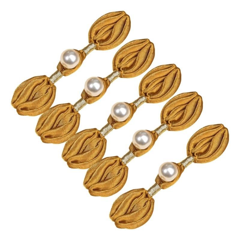 5Pcs Pearls Embellished Cheongsam Knot Button Chinese Knot Button for Traditional Chinese Costume Wedding Dress Cloaks