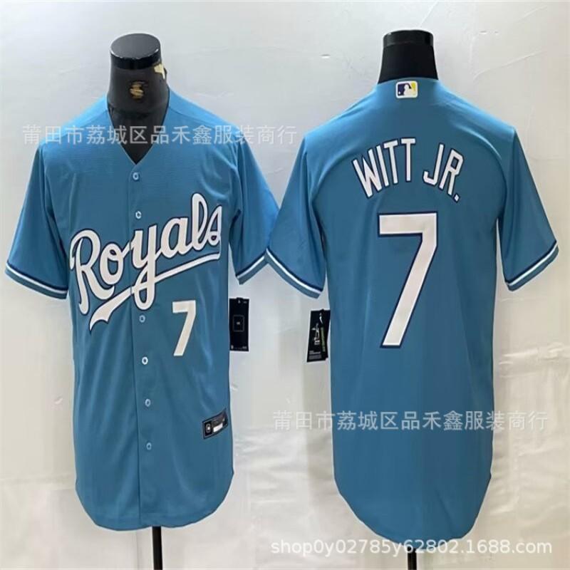 Mens Kansas City Royals MLB Baseball Jersey 7 Witt Jr Cotton Performance Tee Sports Fans Wear