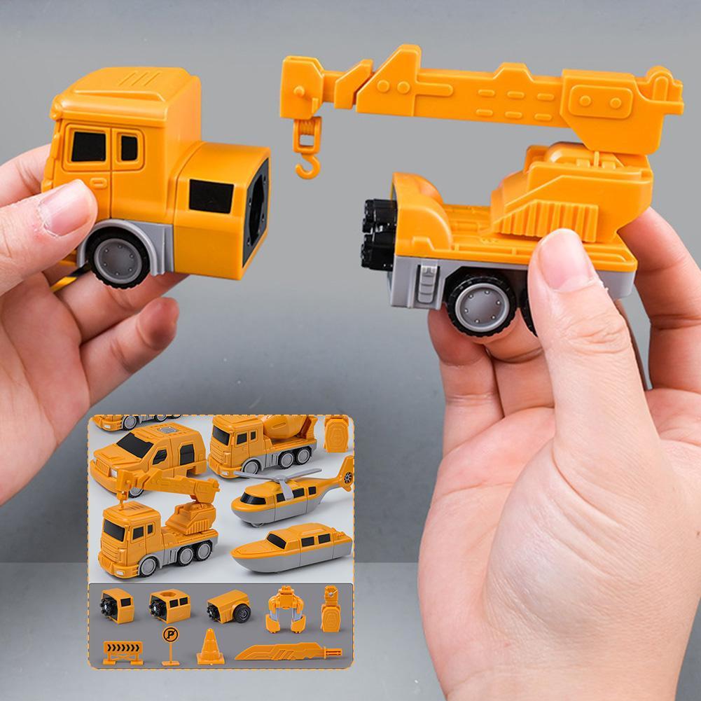Children's Magnetic Deformation Engineering Car Assembly Toys Excavator Mixer Truck Combination Transform Robot Toy Children Gif
