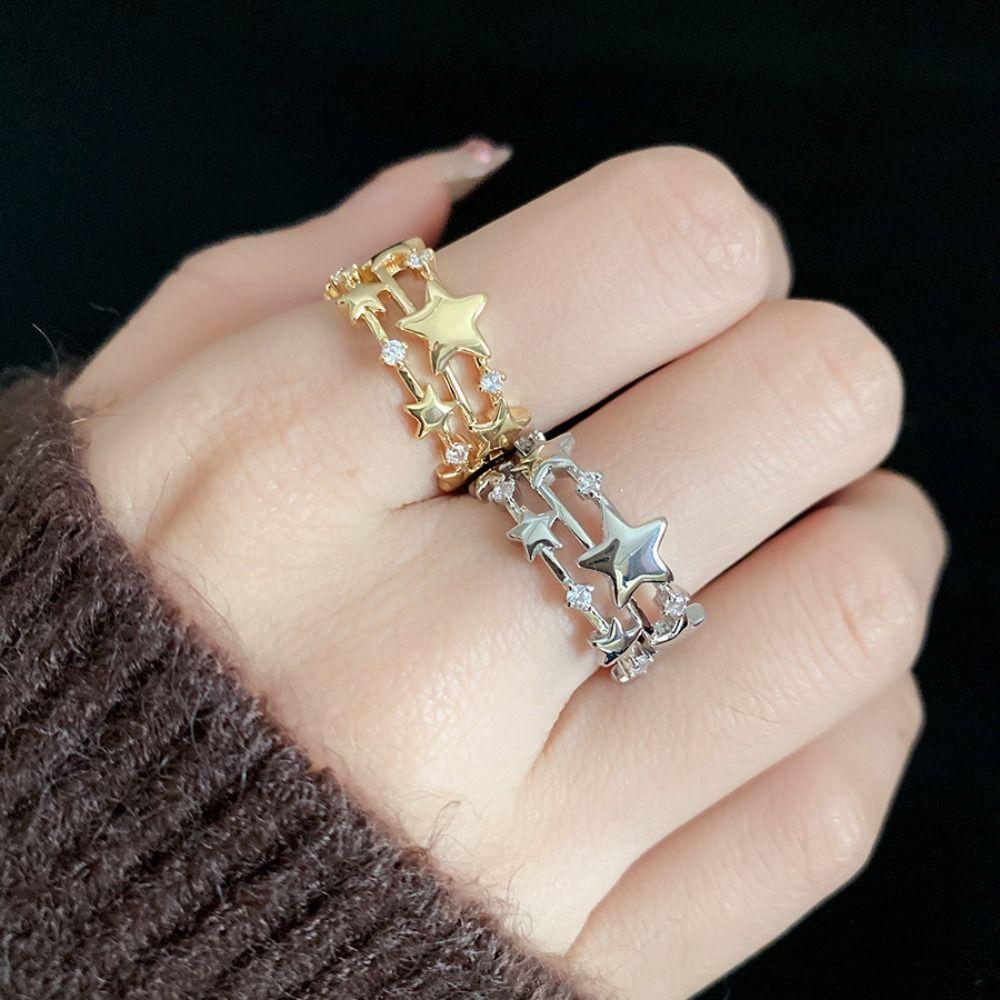 Geometric Y2k Open Ring Jewelry Accessories Irregular Finger Ring Zircon Star Ring Gift