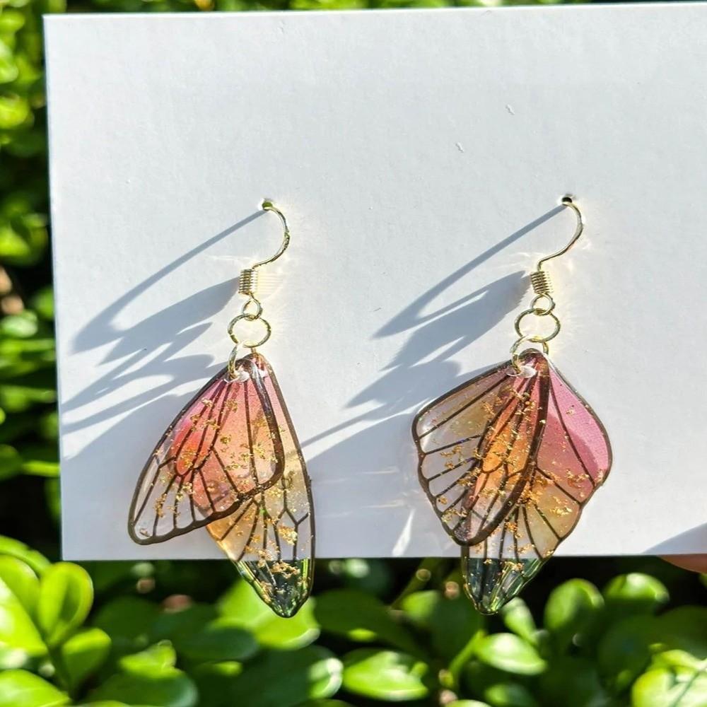 Shiny Dangle Earrings Ear Hook Gradient Earrings Zen Wing Butterfly Wings Earrings Girl