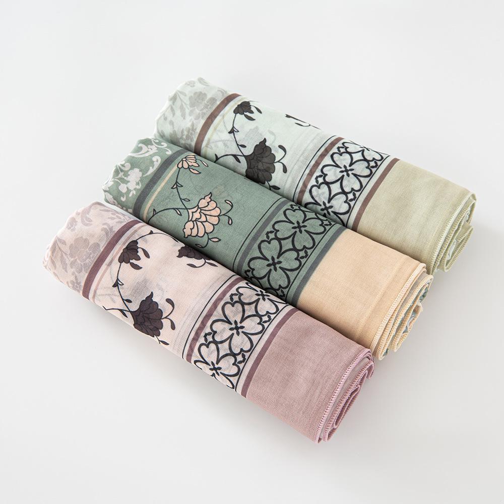 Floral Print Square Scarf with Right Angle Hem