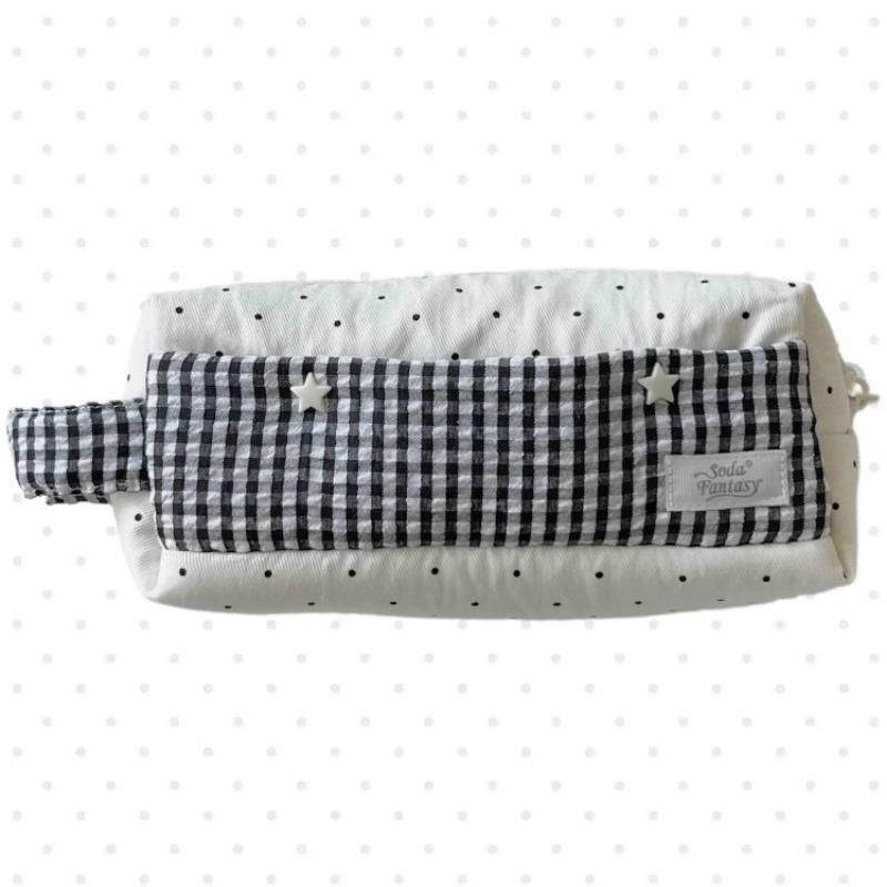 Trousers Casual Aestehtic cu Buline și Carouri Toc de Creioane Textură Albă Geantă de Pixuri Patchwork Creativ Suport de Pixuri Drăguț pentru Elevi Cutie de Rechizite