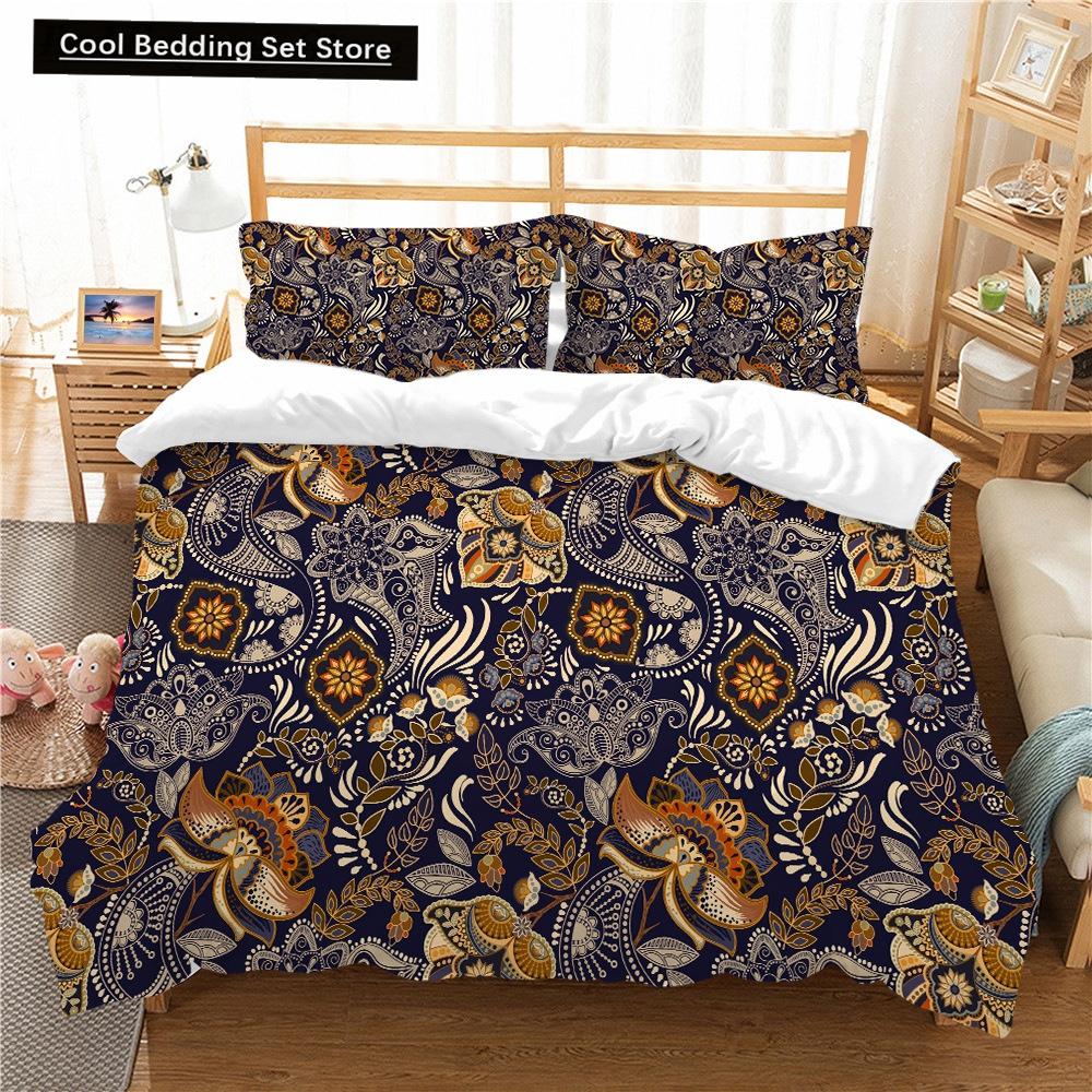 Bohemian Floral King Queen Duvet Cover Boho Mandala Cashew Flowers Bedding Set Exotic Tribe Style 2/3pcs Polyester Quilt Cover