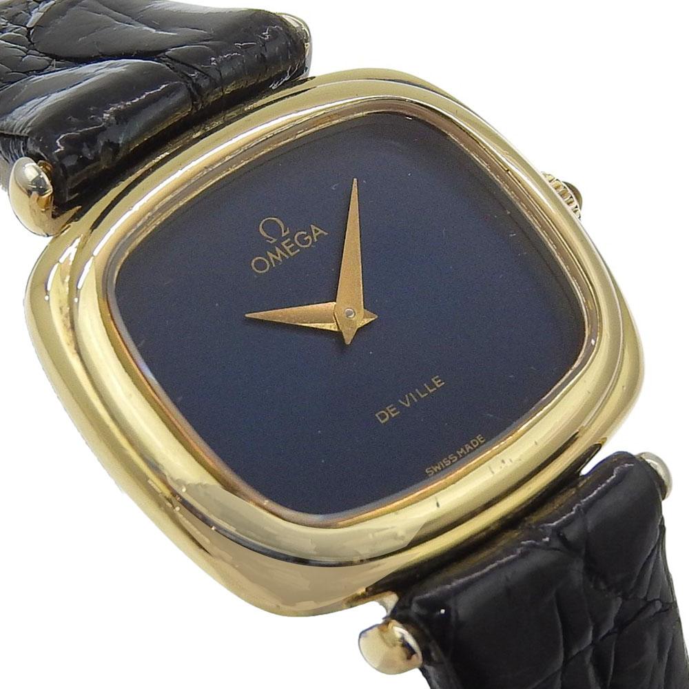OMEGA De Ville Watches 39.305.087 black blackDial Plated Gold Hand Winding Analog display Women Used