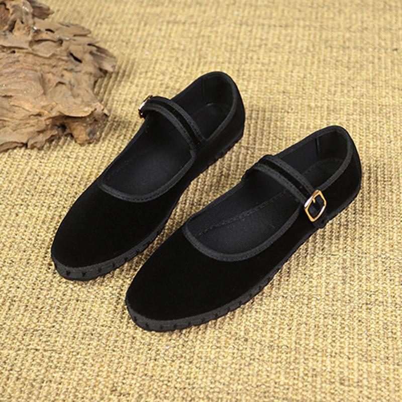 Fashion Retro Flat Suede Shoes for Women Casual Spring Belt Buckle Strap Women's Flats Solid Round Toe Shallow Soft Bottom Ladies Shoes