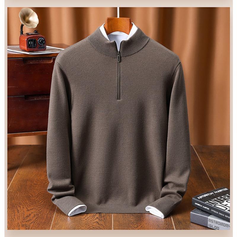 Men Half High Collar Zipper Warm Knitted Pullover Sweater
