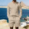 Mens American Style Casual Loose Long Sleeve Shirt And Shorts Set