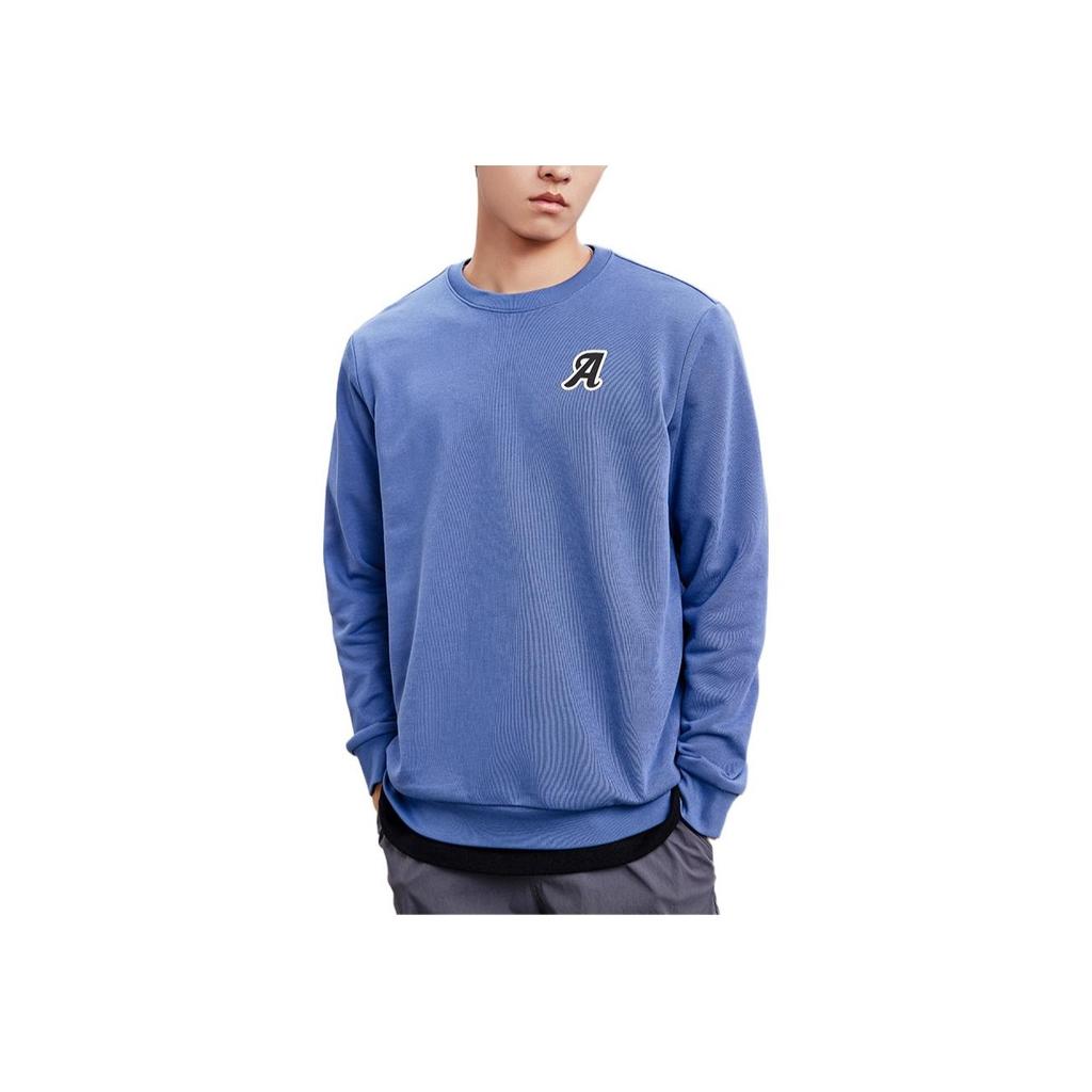 Anta Lifestyle Series Solid Color Printed Letter Round Neck Fleece Long Sleeve Sweatshirt Unisex Sweatshirt Blue 952238752-1