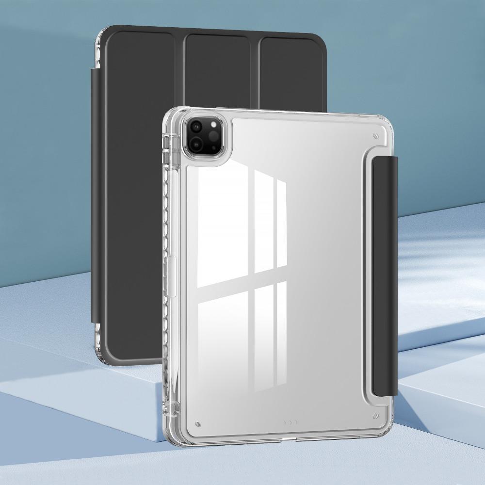 For iPad Air 11 Inch Clear Acrylic Case with Pencil Holder 3 Fold Cover Sleep Wake Anti Drop Leather Protective Case