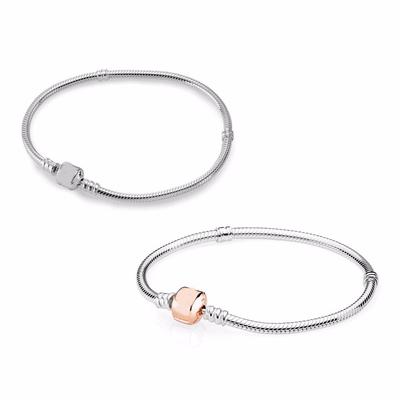 Nieuwe 100% 925 Sterling Zilveren Armband Zilver/Roségoud Zilveren Sluiting Bedelarmband Geschikt voor Europese Bedels Doe-het-zelf Sieraden