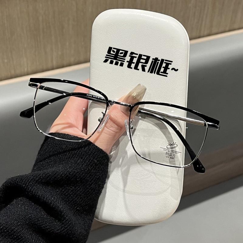 

Очки для близорукости 0-0,5-1,0-6,0 Прямоугольная полуоправа Анти-синий свет Универсальные металлические оправы для очков Прочные очки для близорукости -2.5 серебряный