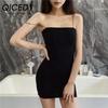 QICED Sexy Damen Etuikleid Schwarz Ärmellos Neckholder Clubwear Bodycon Einfarbiges Minikleid Damenkleider Sommerkleidung Zum Ausgehen