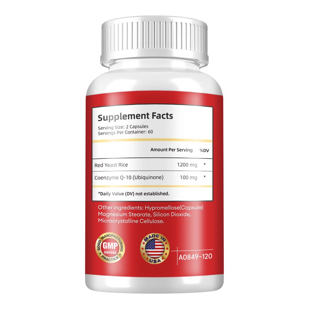 Red yeast rice extract capsules, containing coenzyme Q10 extract, all-natural, suitable for both men and women.