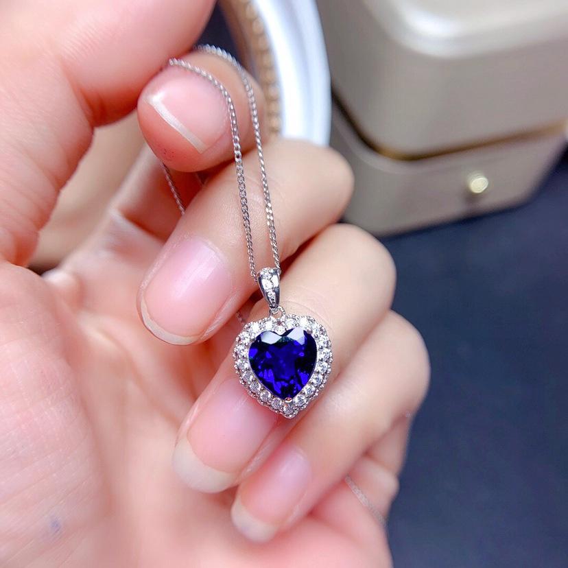 2026 Heart-shaped Simulation Spinel Sapphire Open Ring, Love Necklace Pendant Jewelry