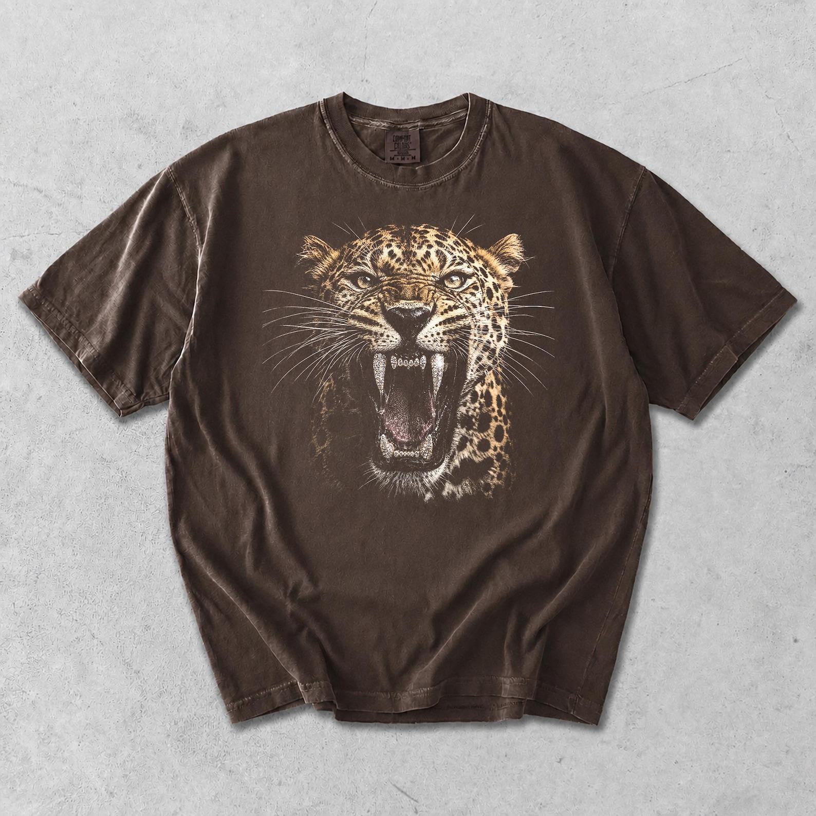 Vintage Jaguar Graphic Tee, Roaring Leopard Wildlife Apparel, Comfort Colors Shirt M