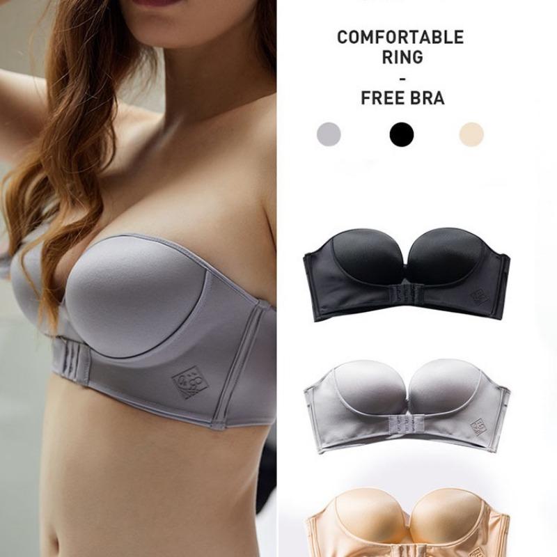 Nude Strapless Bra with Front Closure and Seamless Supportive Design