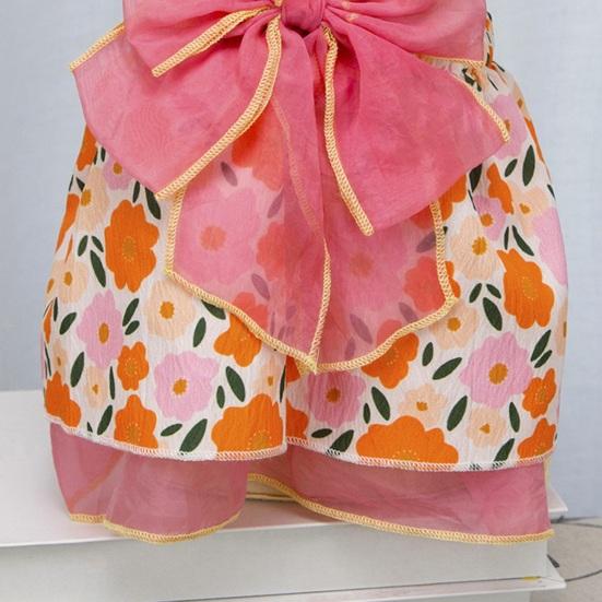 Spring Summer Pet Dress Ruffle Flying Sleeves Tulle Bow Floral Print Small