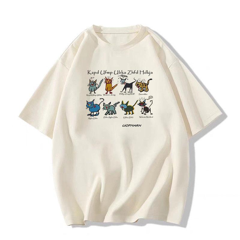 American cotton short-sleeved t-shirt women's summer new loose large size fat mm design sense niche half-sleeved thin top