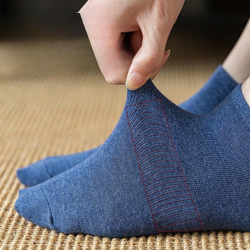 5 Pairs of Men's Short Socks, Pure Cotton, Men's Raised Ears, Breathable, Odorless, Short Top, Low Top, Light Mouth, Solid Color Boat Socks, Trendy