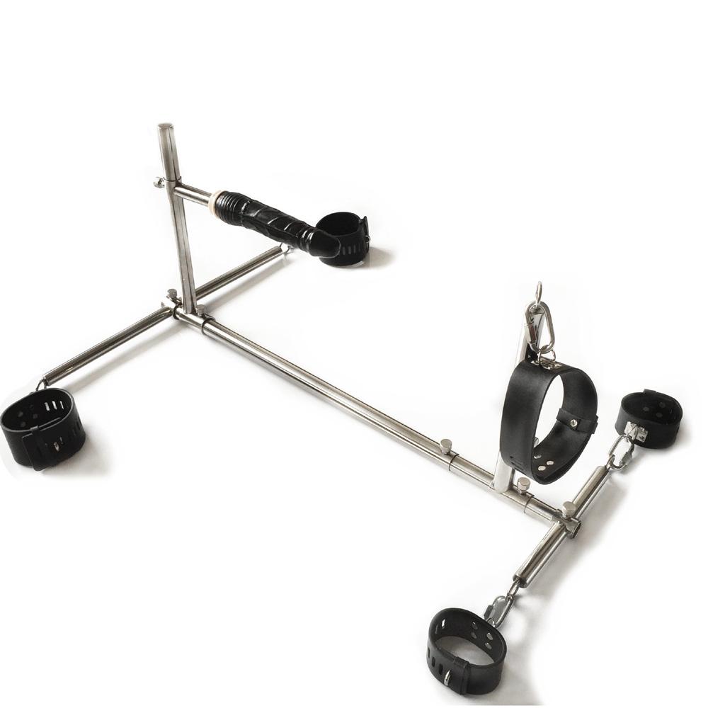 VaHppy Dog Slave Restraint Stand Handcuffs + Collar + Penis Stainless Steel  Adjustable Length SM Bondage BDSM Sex Toys