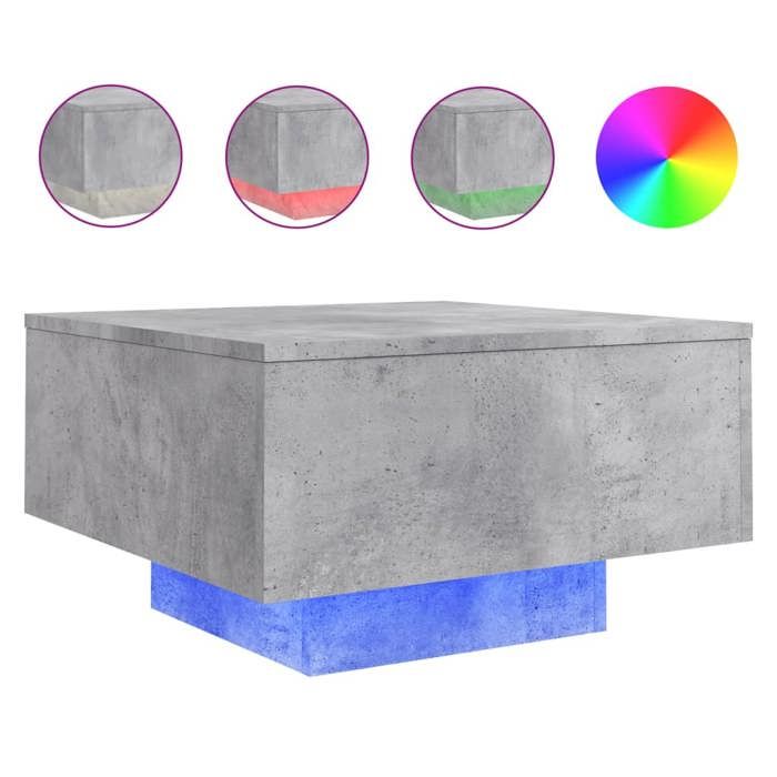 VidaXL Coffee Table with LED Lights, Side Table, End Table, Living Room Furniture, Modern, Concrete Grey 836577