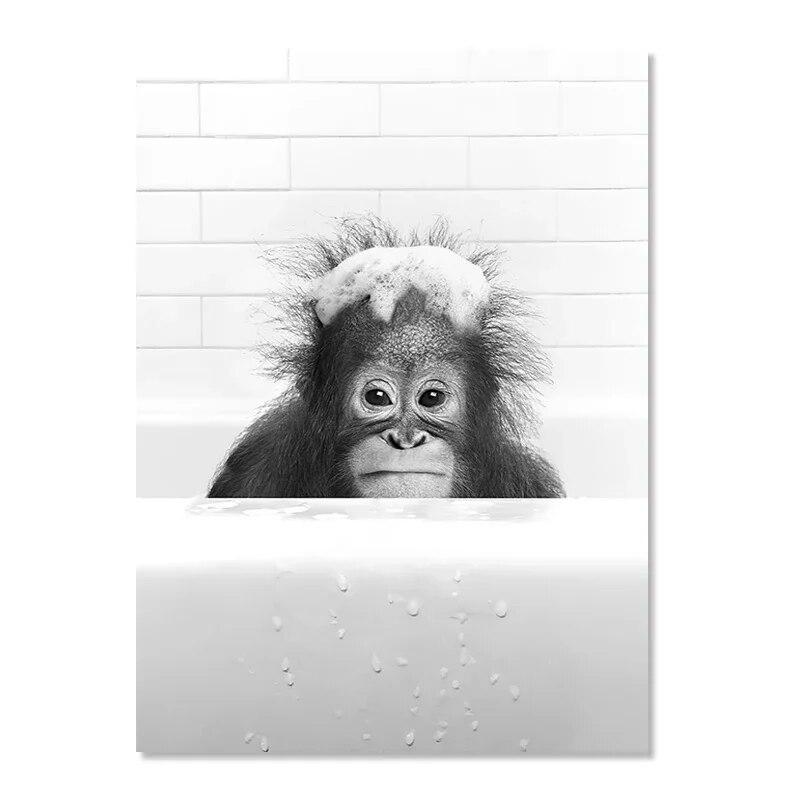 Black White Animals Elephant Penguin Giraffe In Tub Bathroom Wall Art Canvas Painting Posters and Prints Wall Picture Room Decor