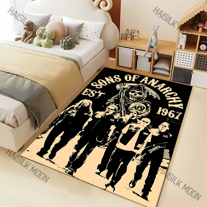1PC Biker gang with skull emblem Carpet for Living Room Bedroom Sofa Home Decor Rus Non-slip Floor Mat Luxury Gift